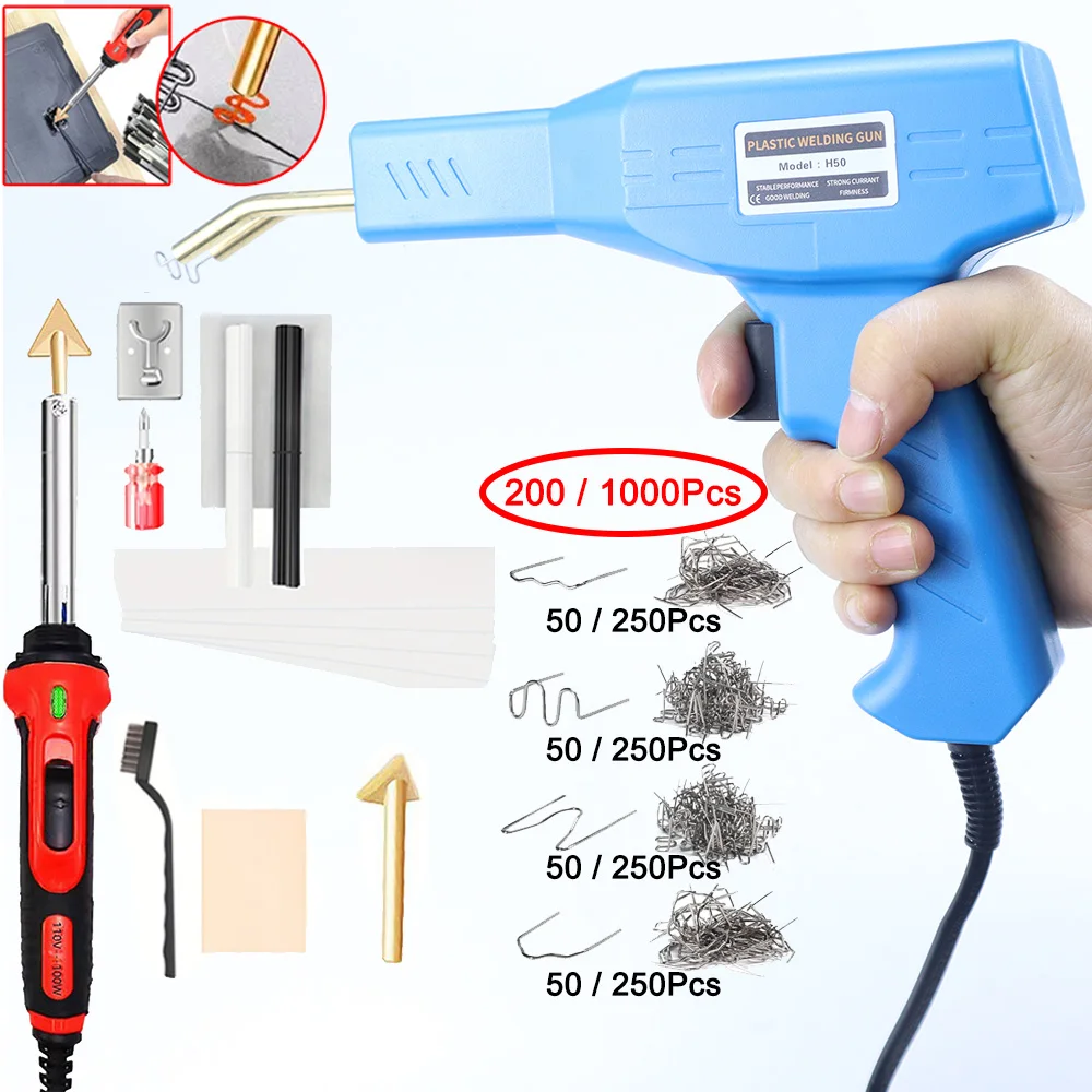 

Plastic Welding Kit Tools, 110V Car Bumper Crack Repair Gun, 200/1000Pcs Hot Stapler Plastic Repair Kit