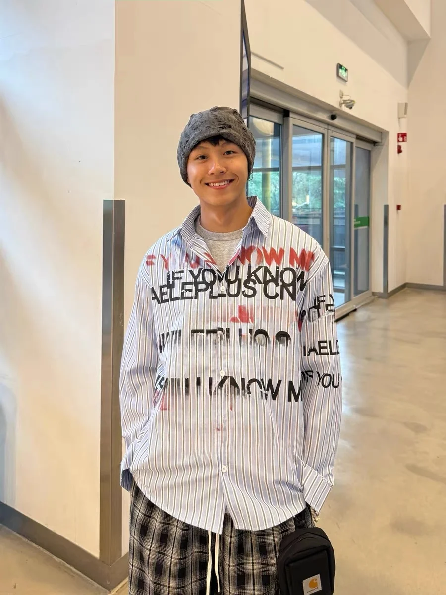 

Retro American Letter Double Exposure Print Design Long Sve Casual irt ex Autumn Loose Fit Versatile Long irt