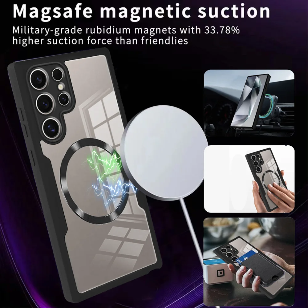 Trasparente 360 Full Body anteriore + posteriore trasparente magnetico per custodia Magsafe per Samsung S24 Ultra S23 S22 Plus copertura antiurto