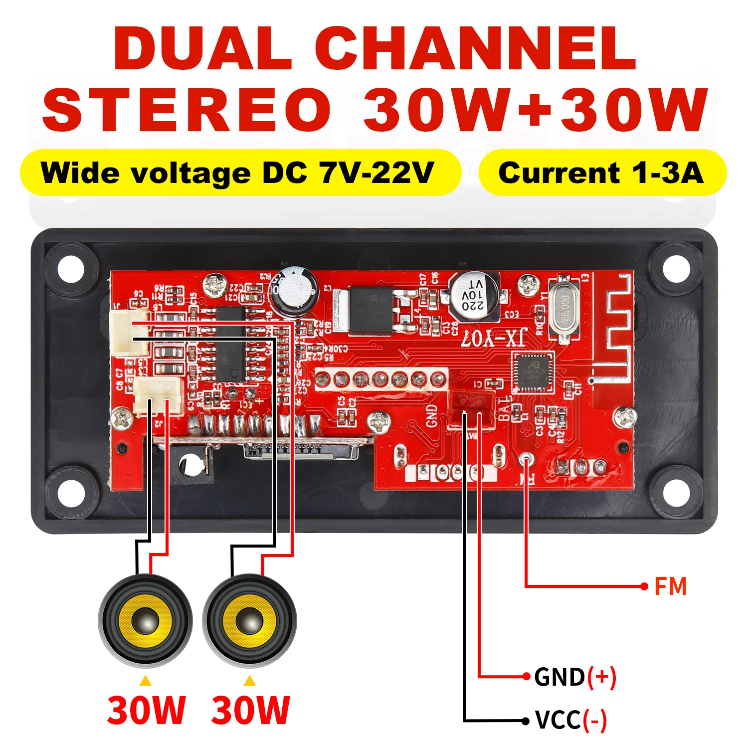 Amplificateur Audio de Voiture USB TF FM Radio AUX Tech Bluetooth 5.0 12V, Carte Décodeur MP3 WMA Lecteur MP3 avec Télécommande, 2x30W 60W