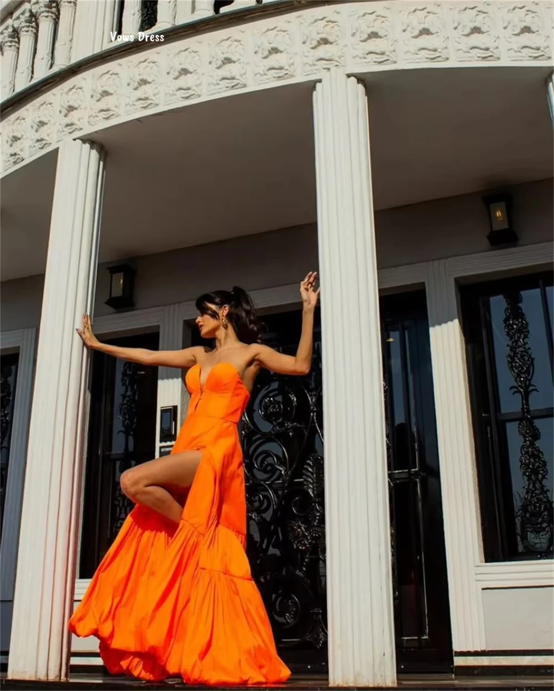 Vows linha a vestidos de noite mulher elegante vestidos de festa 2025 feito sob encomenda fora do ombro vestido de baile de luxo vestido de baile laranja