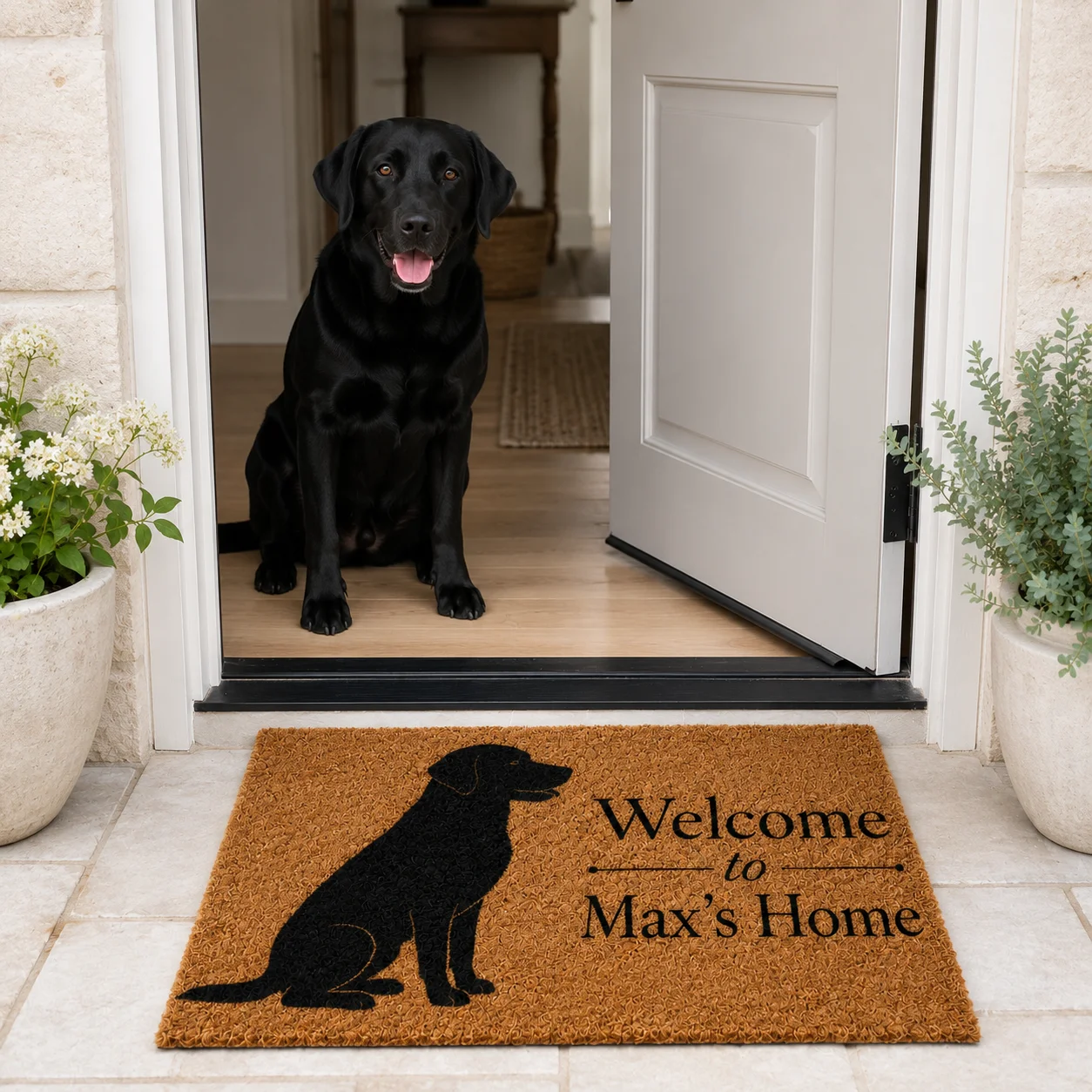 Personalized Doormat Custom Dog Silhouette Name Welcome Mat Slip Resistant Coir Style Entry Rug Housewarming Gift For Dog Owners
