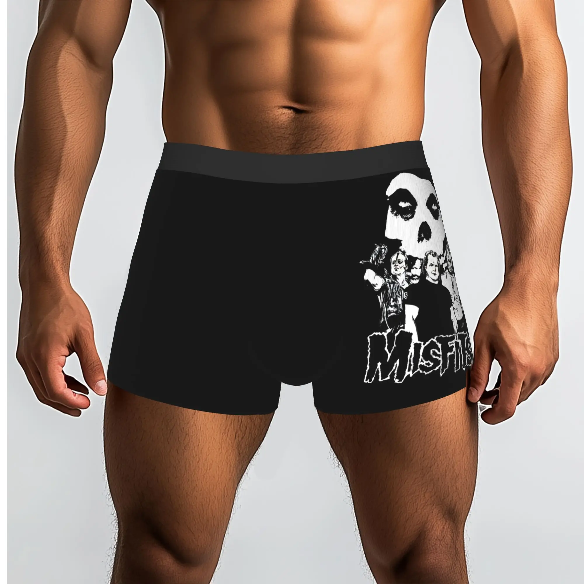 Custom Rock Punk Band Misfits Skull Face Heavy Metal Underwear Men Stretch Boxer Briefs Shorts Panties Soft Underpants For Homme