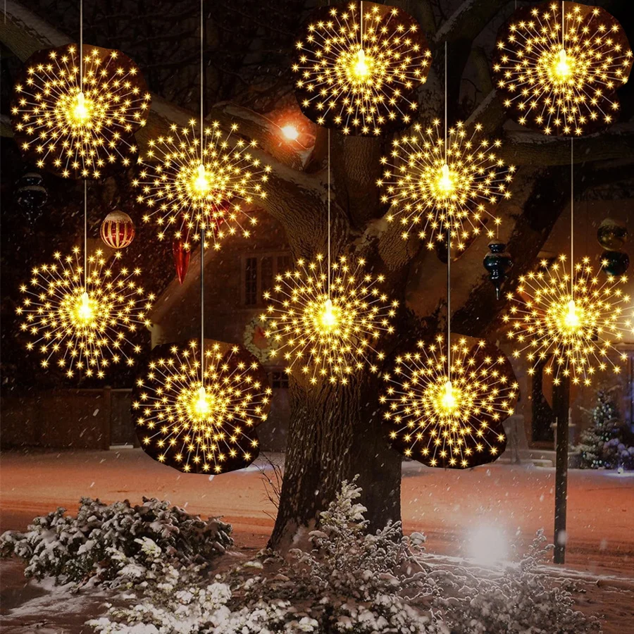 

5/10Pack LED Plug in Fireworks Sphere Light Outdoor Hanging Starburst Fairy Light Copper Wire Garland Light For Party Tent Decor