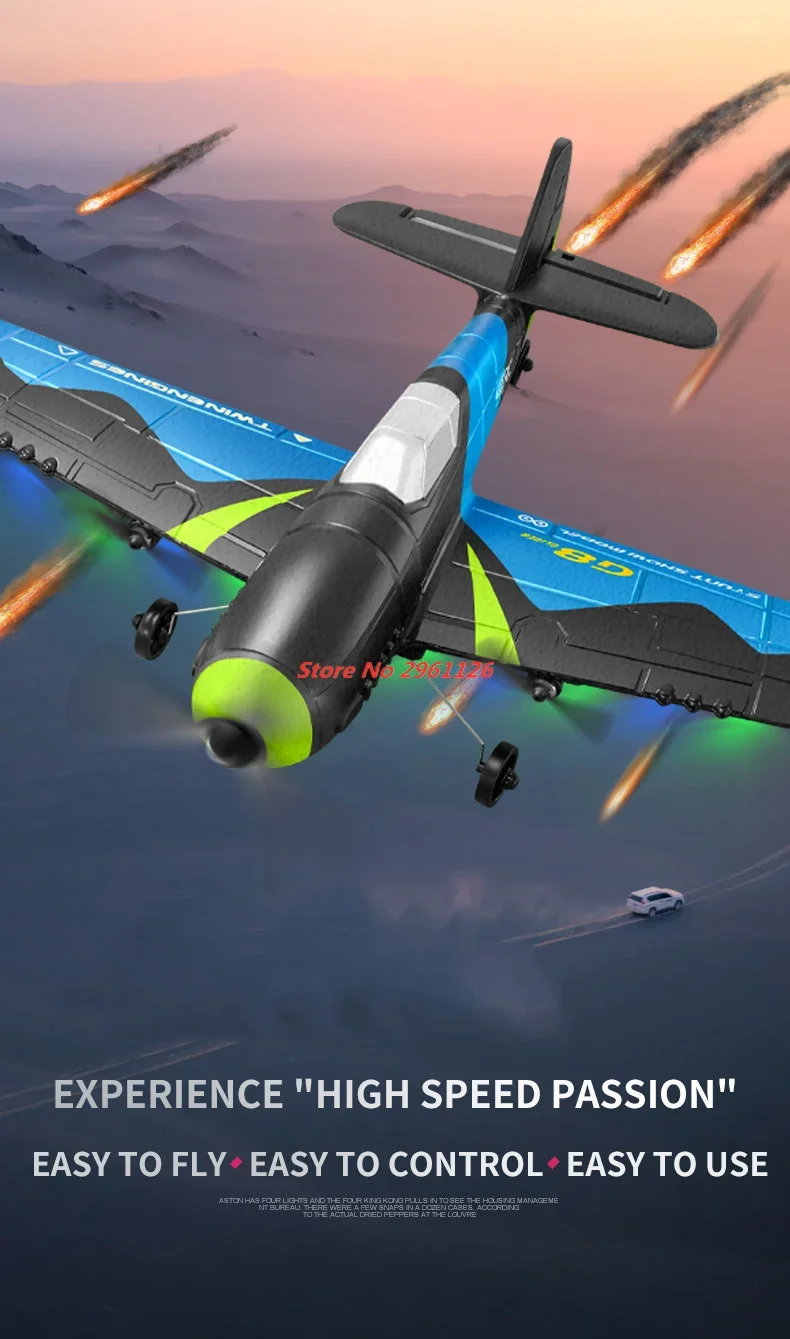 

2.4G RC Fighter Aricraft Fighting Plane 2CH EPP Foam Aircraft Fixed Wingspan Remote Control Glider with LED Light Toys for Kids