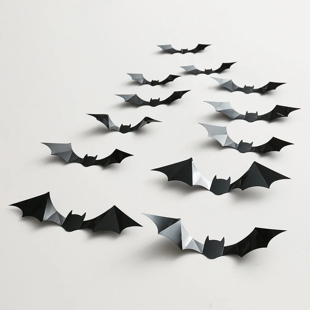 48pcs/Set Halloween Bat Wall Stickers 3D Black Scary Bat Stickers Decals Crafts DIY for Home Indoor Outdoor Party Decorations