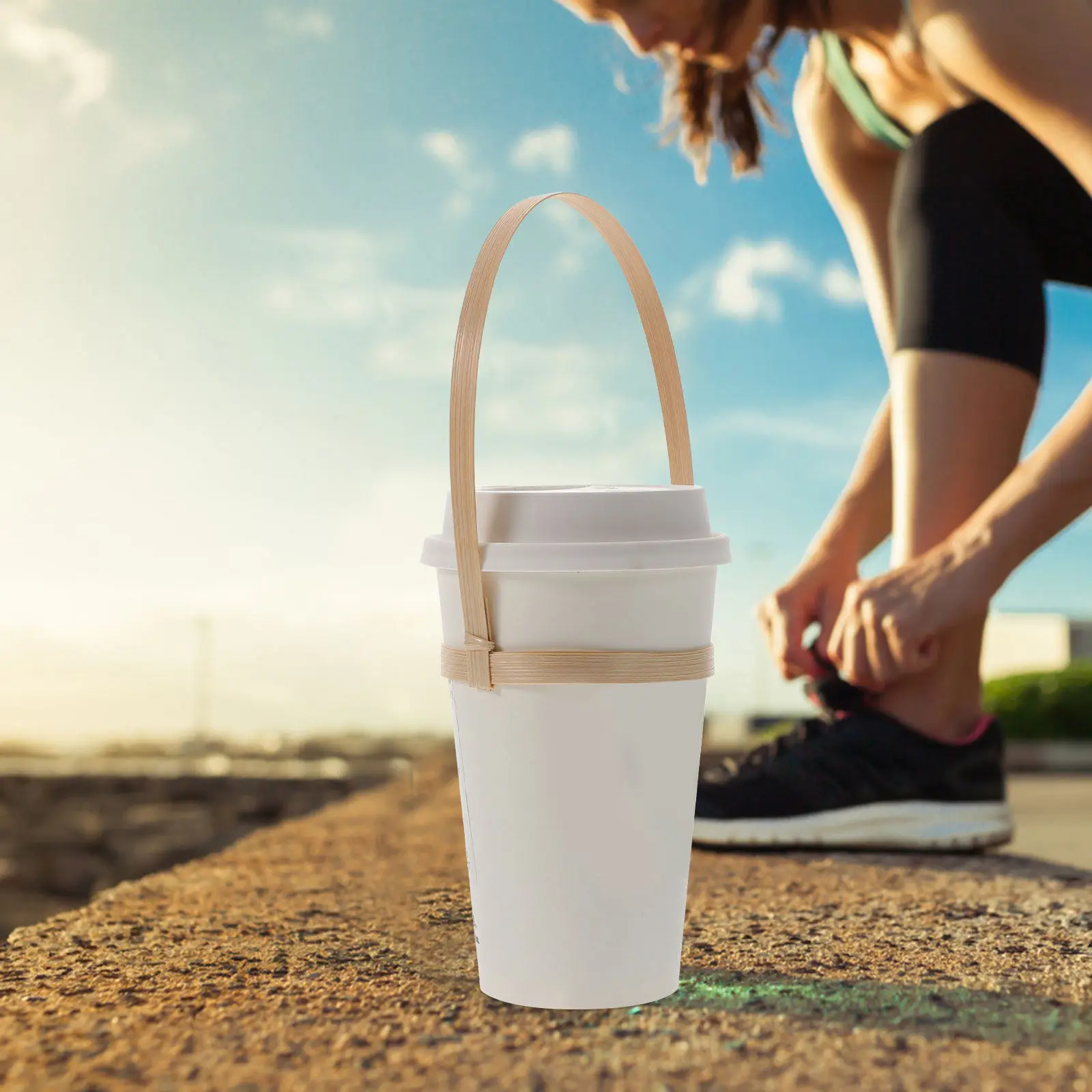Lot de 10 porte-gobelets en bambou avec poignée, support de transport portable pour boissons à emporter, idéal pour la livraison