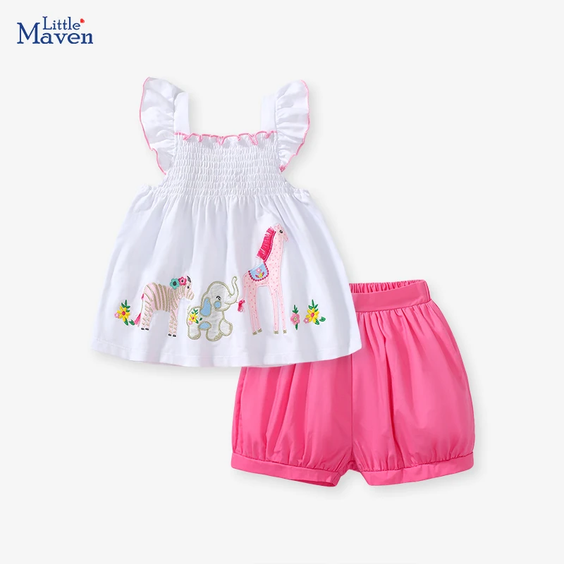 Little maven 2024 Summer New Kids Clothes Girls Children's Clothing Tracksuit Clothes Sets Cartoon Unicorn Tops+Pants Cotton