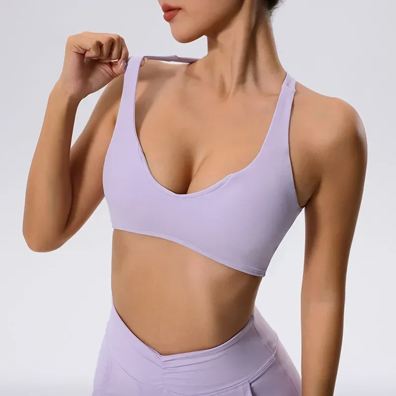 Sujetador acolchado de realce para mujer, ropa interior deportiva con tirantes cruzados, Top corto de Yoga para entrenamiento, chaleco para correr y gimnasio