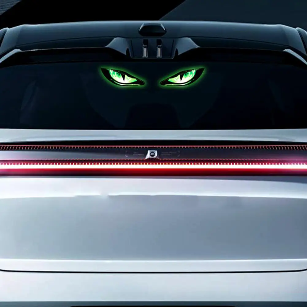 Solar Powered Car Evil Eye Warning Light Sensor LED Dynamic Atmosphere Lamp Rear Window Decor Strobe Brake Safety Light