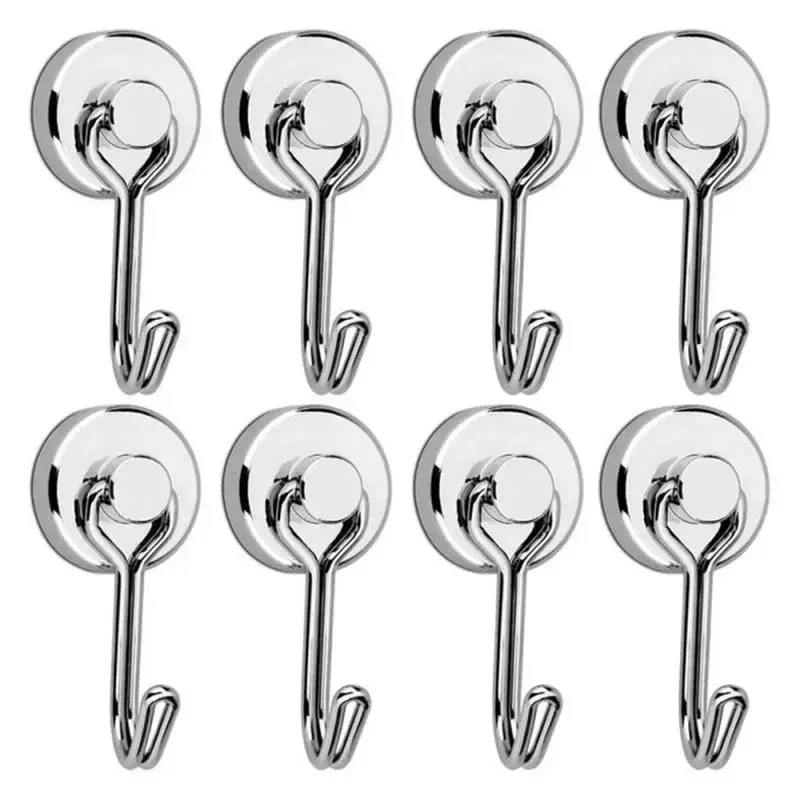 2/4/8PCS Magnetic Hooks Heavy Duty Magnets Hook 30LB Strong Neodymium Magnet With Swivel Hooks For Home Kitchen Refrigerator