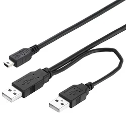 2 in 1 USB2.0 Type A Male to Mini 5P Male Data Cable+USB Male to Male Power Cable Y Splitter For HDD MP3 MP4 Camera