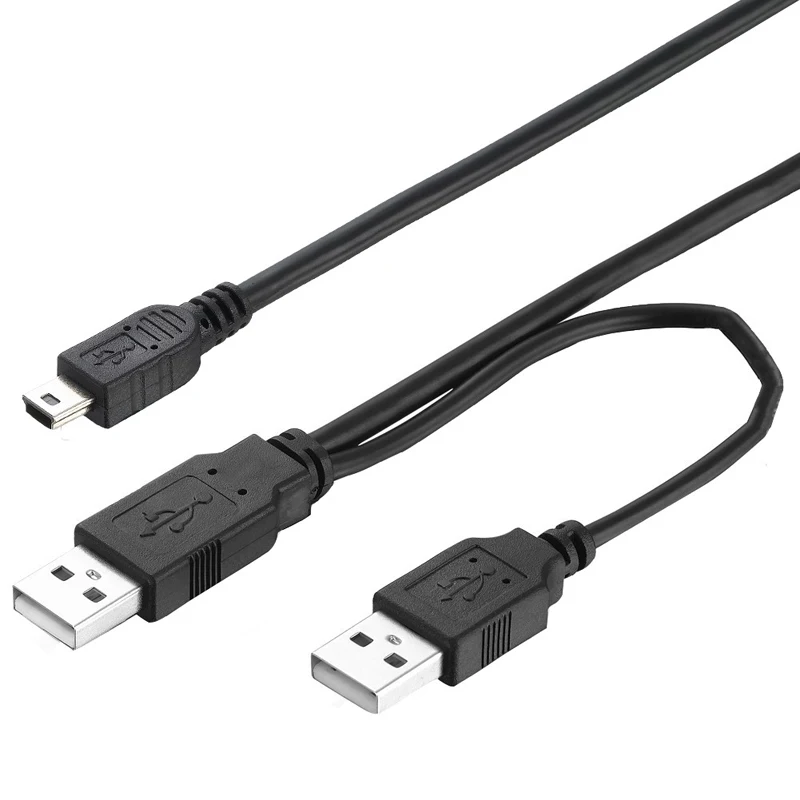 2 in 1 USB2.0 Type A Male To Mini 5P Male Data Cable+USB Male To Male Power Cable Y Splitter for HDD MP3 MP4 Camera
