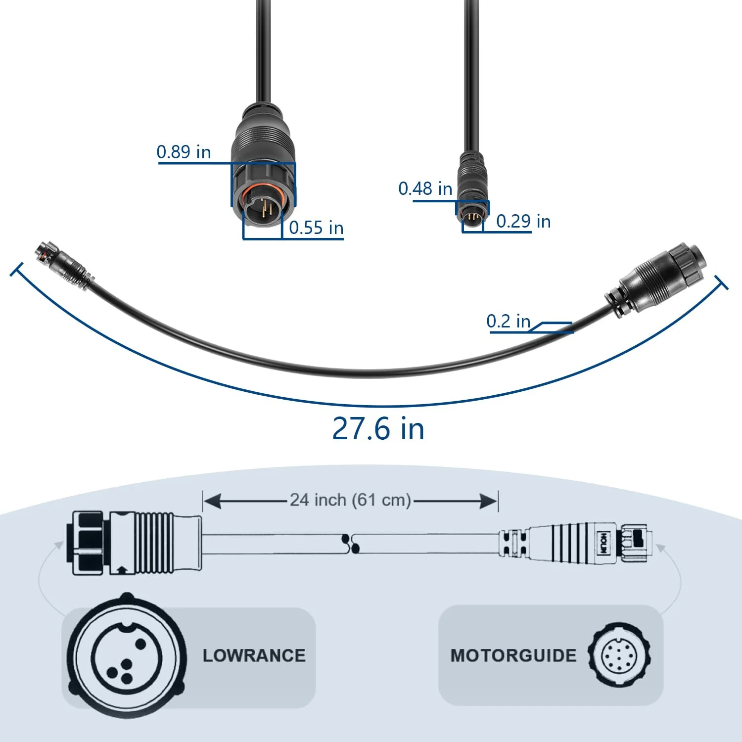 8M4004174 Boat Sonar Adapter Cable Fit for Lowrance 9-Pin HD+ Units with Black 9-Pin Xsonic Transducer Port for Use with Tour