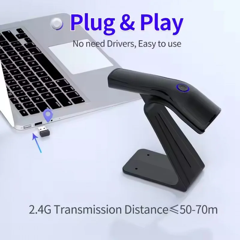 Wireless Bluetooth  2D Barcode Scanner with Stand Automatic Sensing Scanning QR Bar code Reader PDF417 for mobile payment