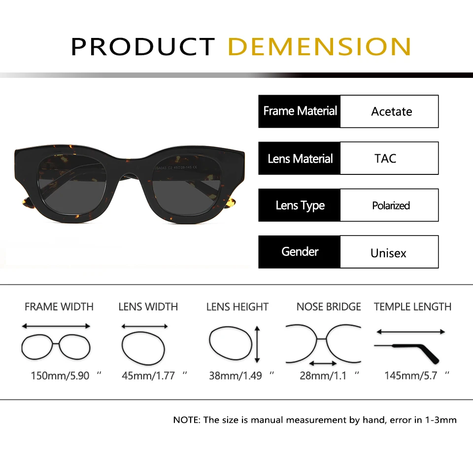 Trendy Cat Eye Sunglasses Women Polarized Glasses Uv400 Thick Acetate Frame Large Size Female Eyewear Lunettes De Soleil Homme