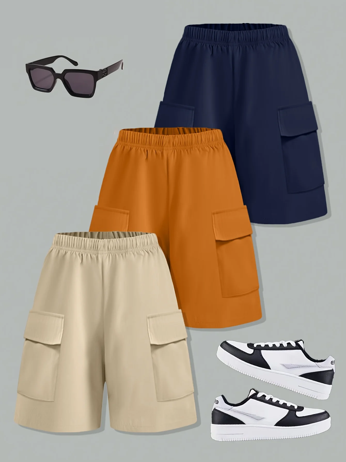3-Piece Set Boys' Shorts Combo Casual Mixed Color Summer Outfit for Kids Suitable for Outdoor Activities