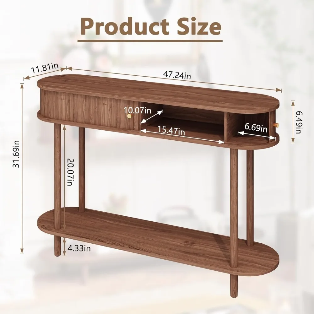 طاولة مدخل للتخزين المعاصرة مع باب منزلق خشبي، طاولة وحدة تحكم مزخرفة لظهر الأريكة، طاولة جانبية مخددة للقاعة