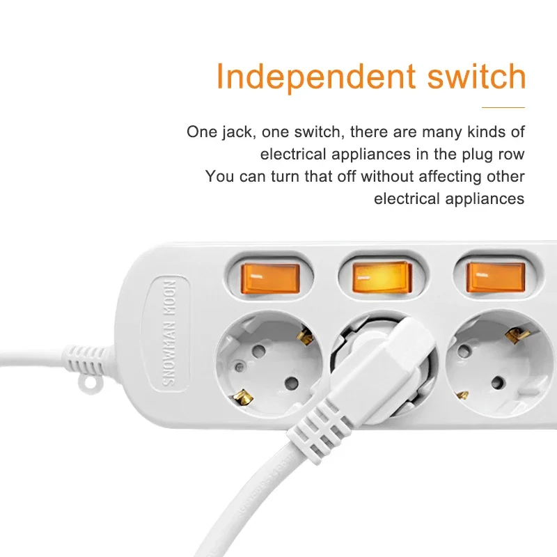 EU Plug Multiple Sockets AC Outlets Power Strip Extension Cable With USB Ports Surge Protector Network Filter Individual Switch