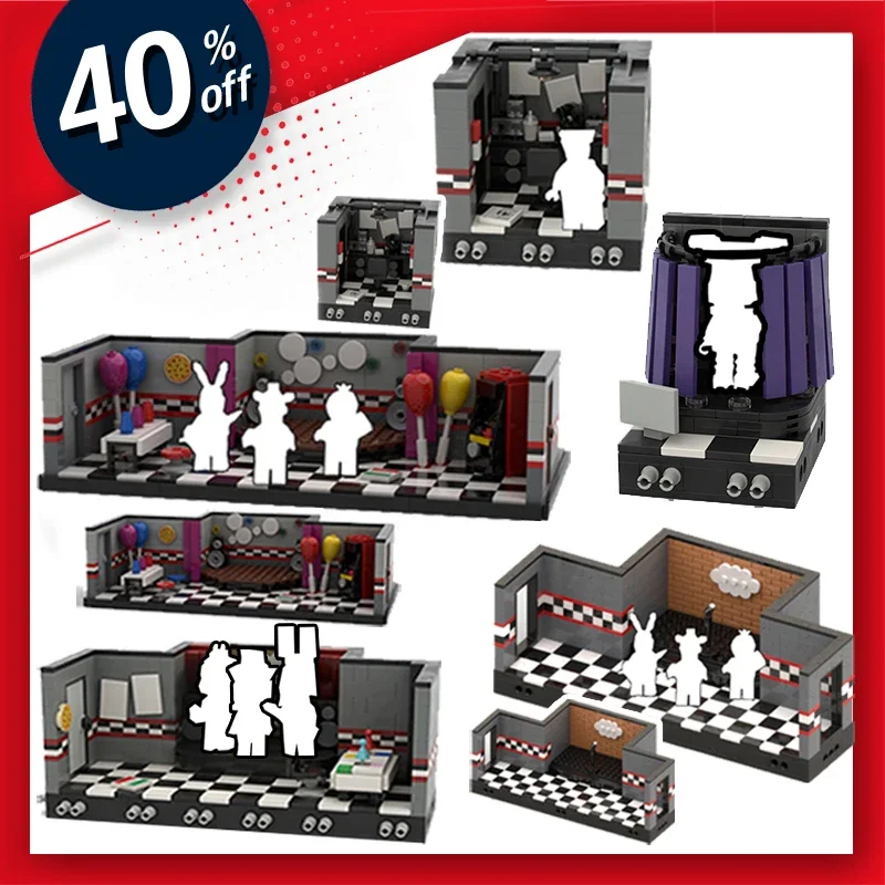 horror game toys bear action figures Bunny characters security office restaurant show stage horror game scenes building blocks