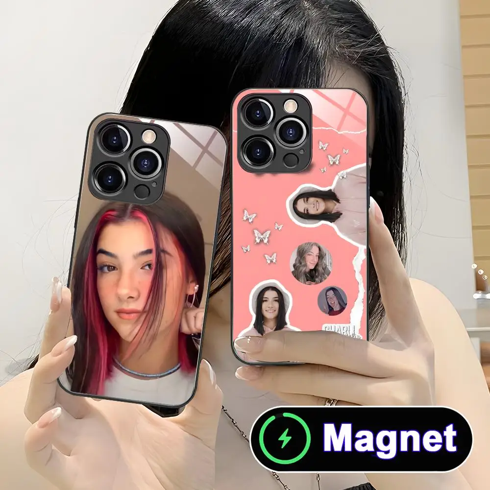

Чехол для телефона Charli Damelio Glass MagSafe для iPhone 17 16 15 14 13 12 11 Air Pro Max Plus Mini, цветной