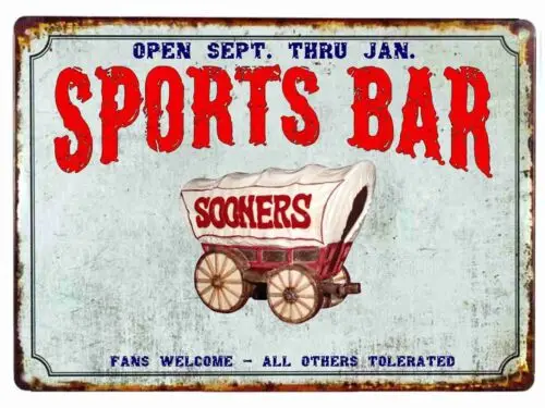Oklahoma Sooners Sports Bar Metall-Blechschild „Fans Welcome University“ aus Aluminium