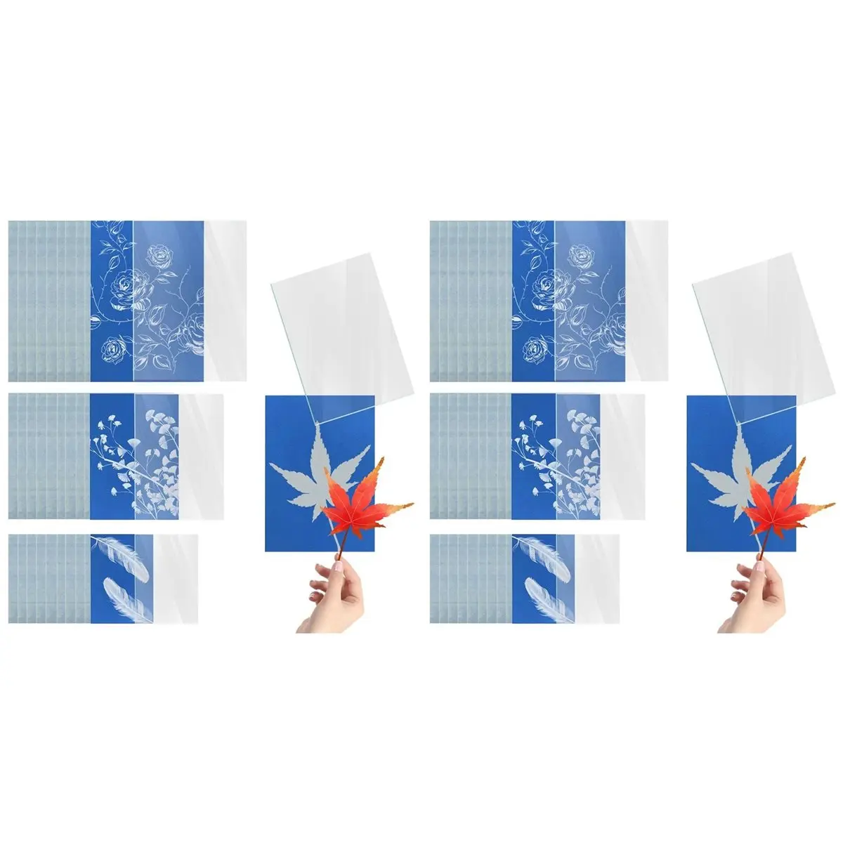 *X07A 60 Sheets Sun Print Paper, A4 A5 A6 Cyanotype Paper Kit with 3pcs Acrylic Panel Sensitive Solar Printing & Drawing Paper
