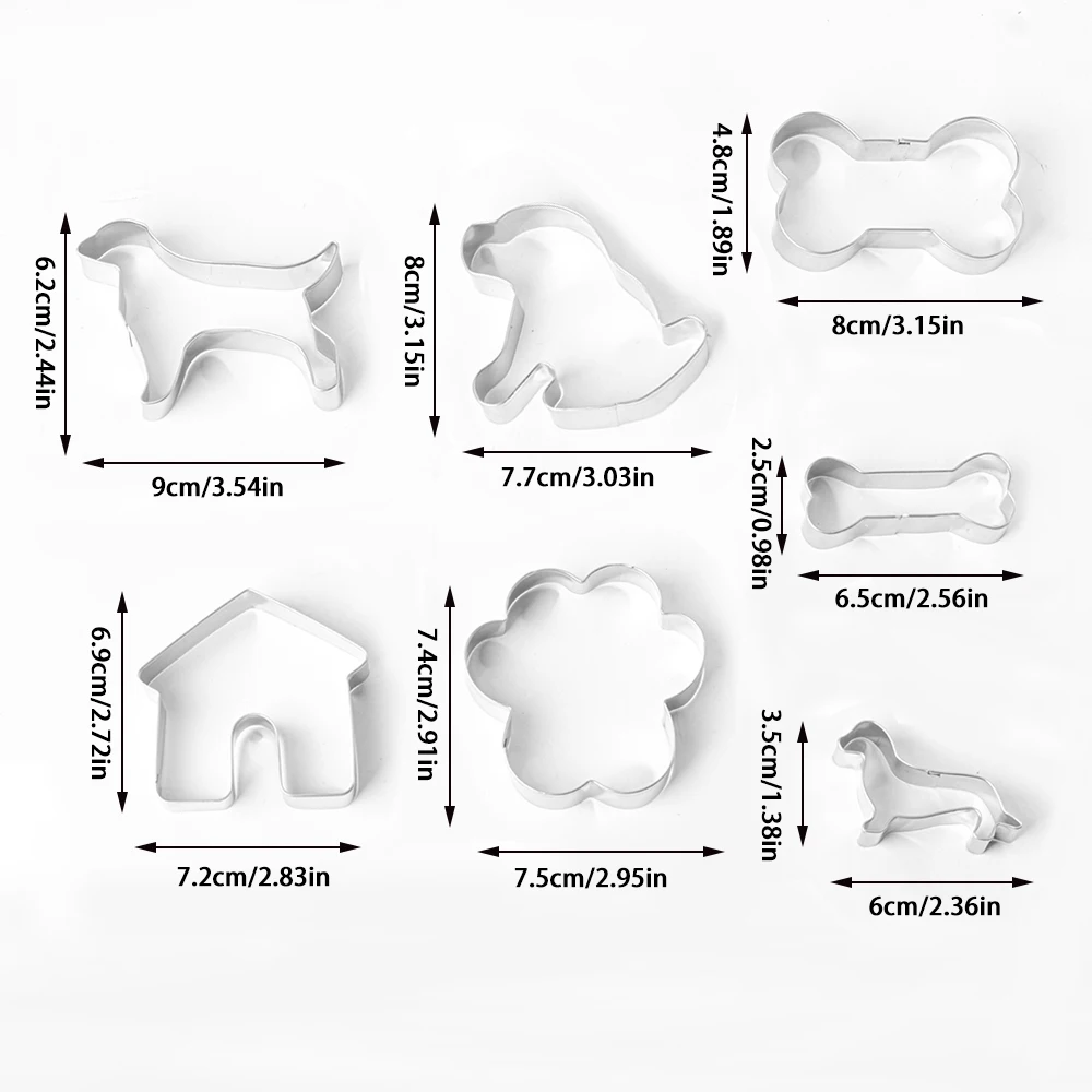 7PCS Dog Cookie Cutters, Durable Stainless Steel, Bone Paw Biscuit Molds, Non-stick Easy Clean for Home DIY Fruit Cheese Baking