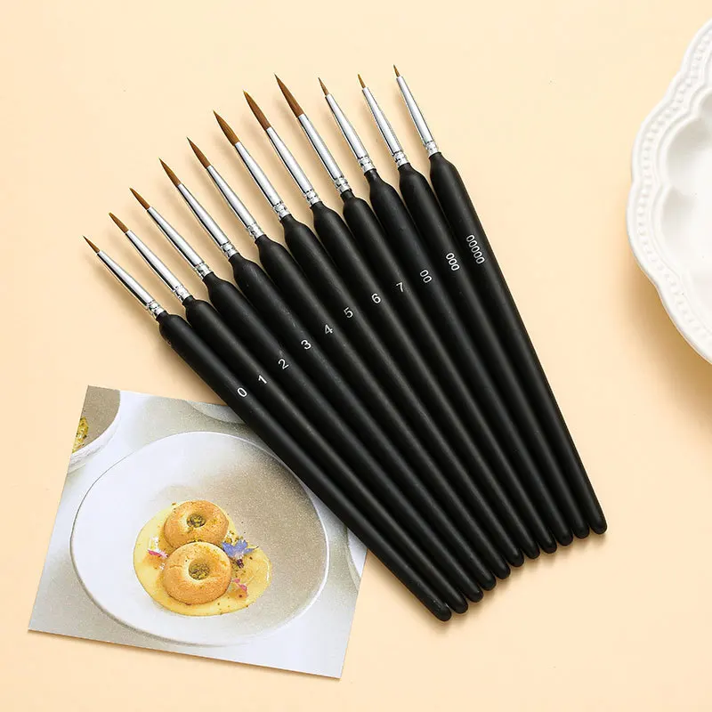 11-piece Set Round Stalk Nylon Filament Watercolor Oil Acrylic Round Point Outline Sketching Painting Brushes