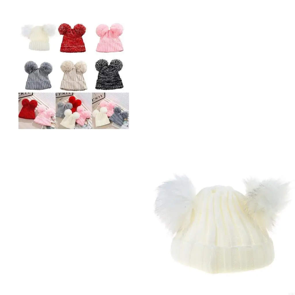 

Baby Knit Hat with Double Pom Pom, Winter Warm Bonnet Infant Soft Headwear Toddlers Beanie for 1-6Y Boys Girls 4XBC