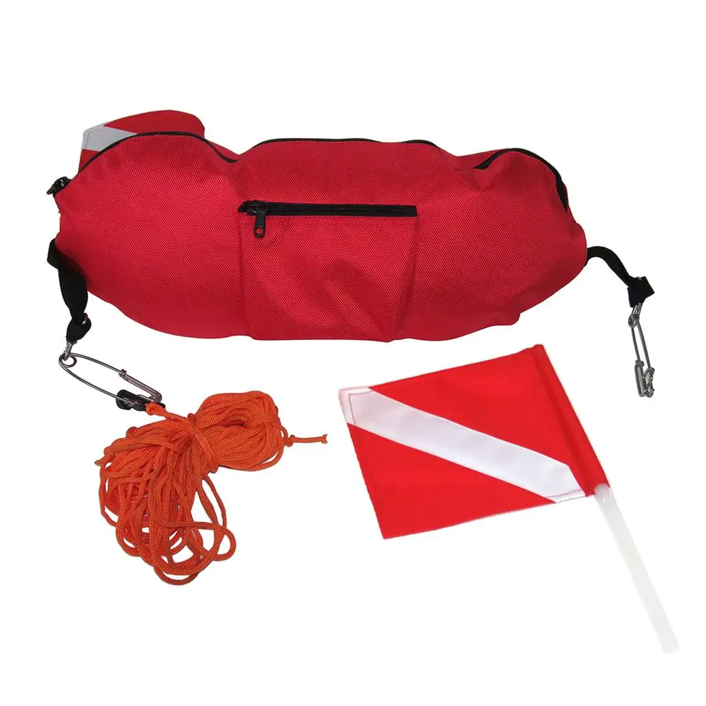 Inflatable Diving Torpedo Buoy Nylon PVC Signal Float with Flag for Ocean Snorkeling and Spearfishing