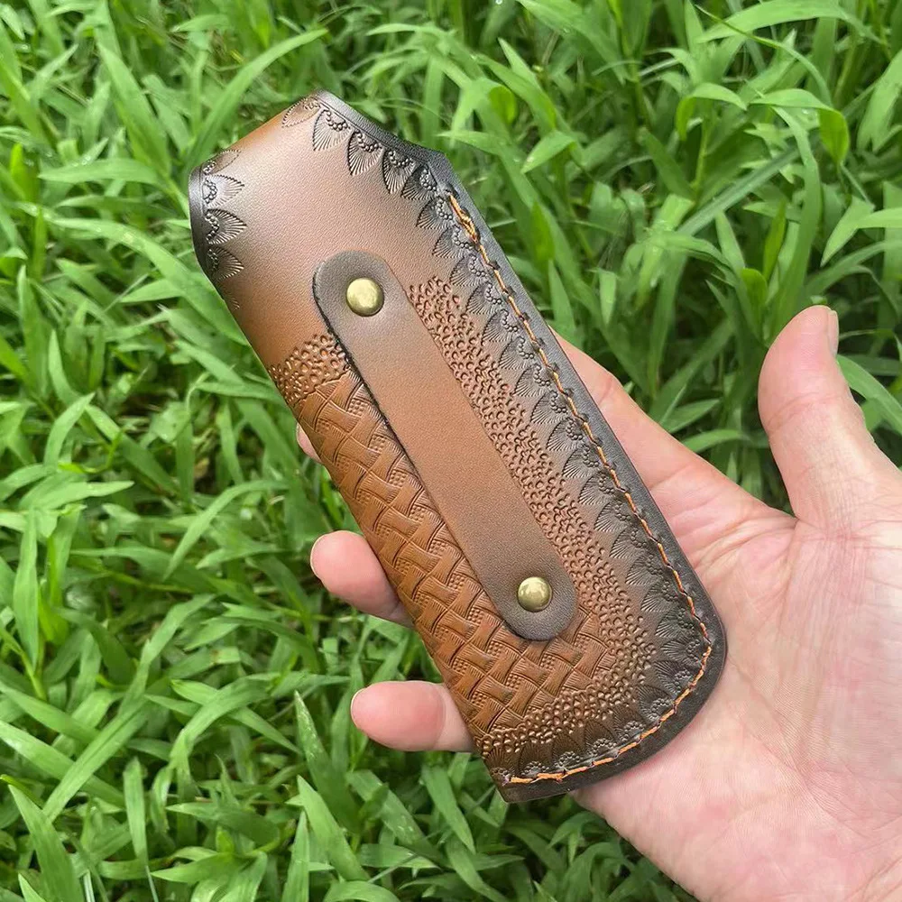 Folding knife sheath - double-layer cowhide knife sheath - knife case - protection cover outdoor knife engraved leather sheath