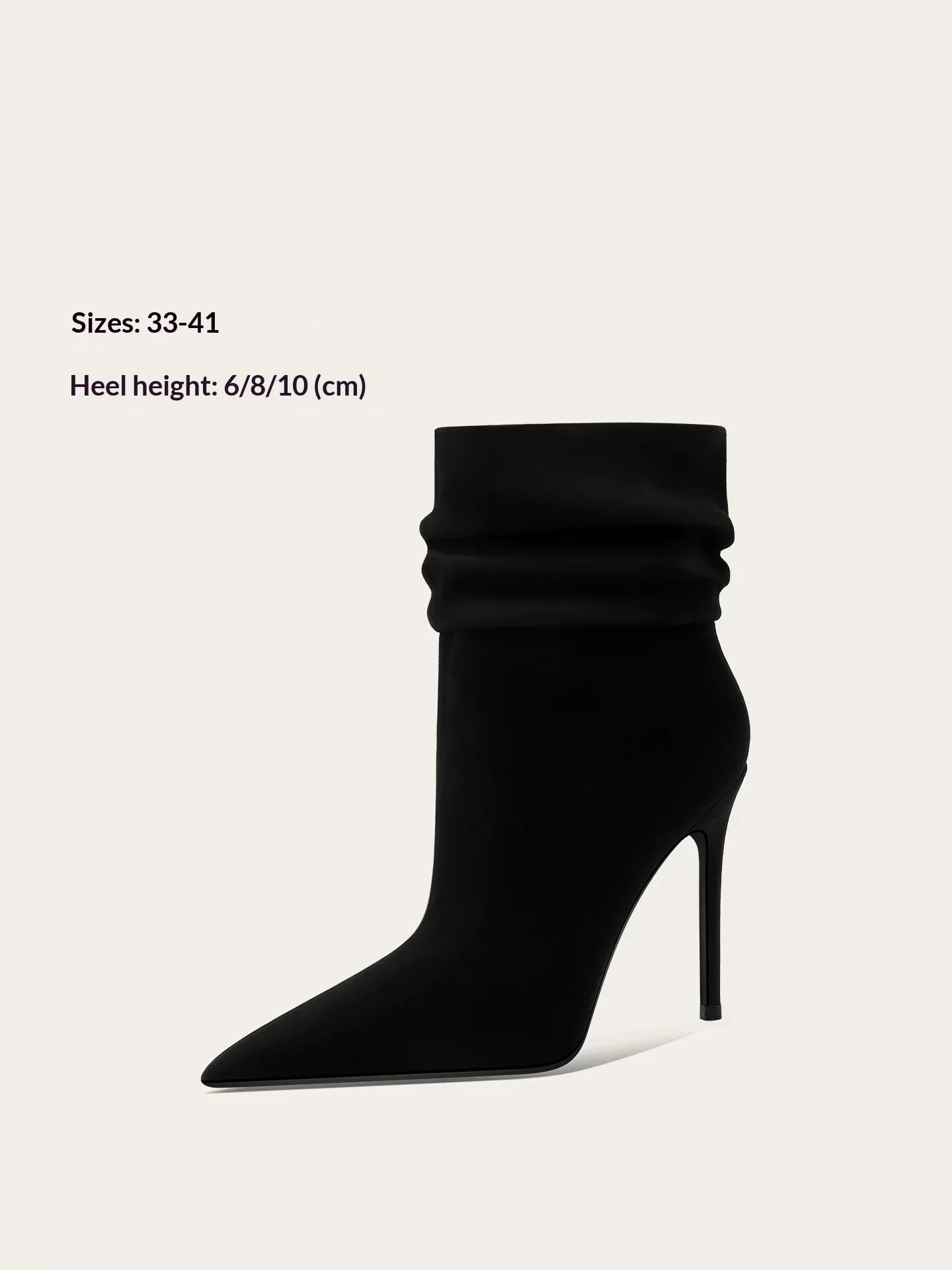 Autumn and winter new pointed black suede pleated pile short boots formal dress big size small size slim high-heeled women boots