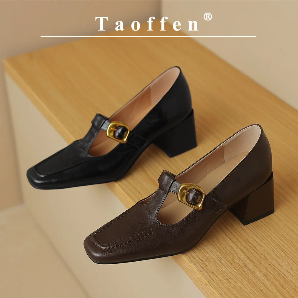 

Taoffen Women Mary Janes Pumps Spring/Autumn Small Square Head Pumps Fashion Buckle Strap Square Heel Solid Casual Office Shoes