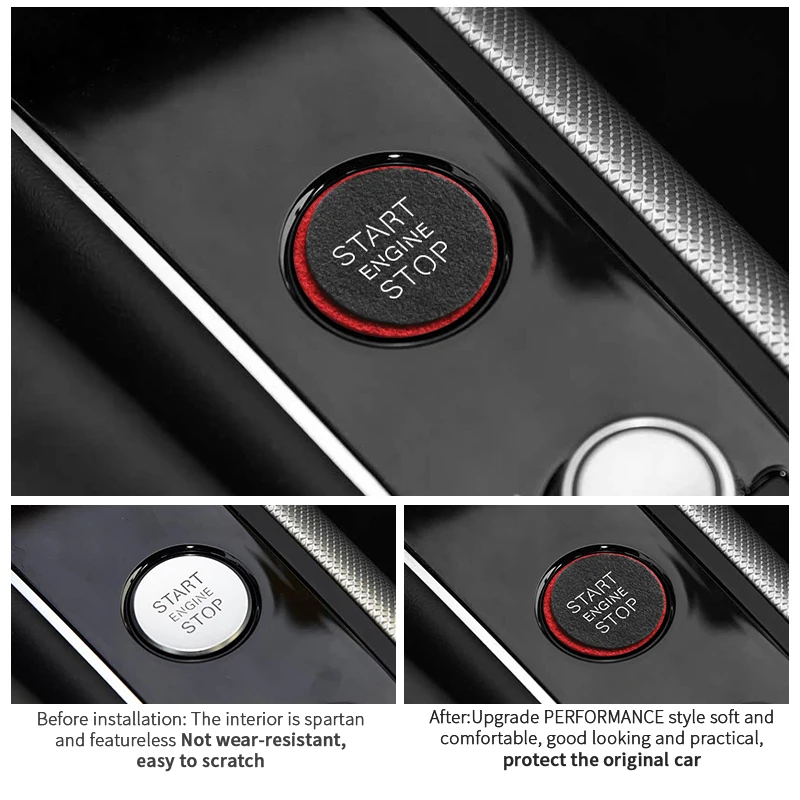 For Audi A4L A5 A6L Q5 Q3 A7 Q7 Engine Start Button Frame Cover Trim Sticker Decorative Car Interior Accessory Made of Alcantara