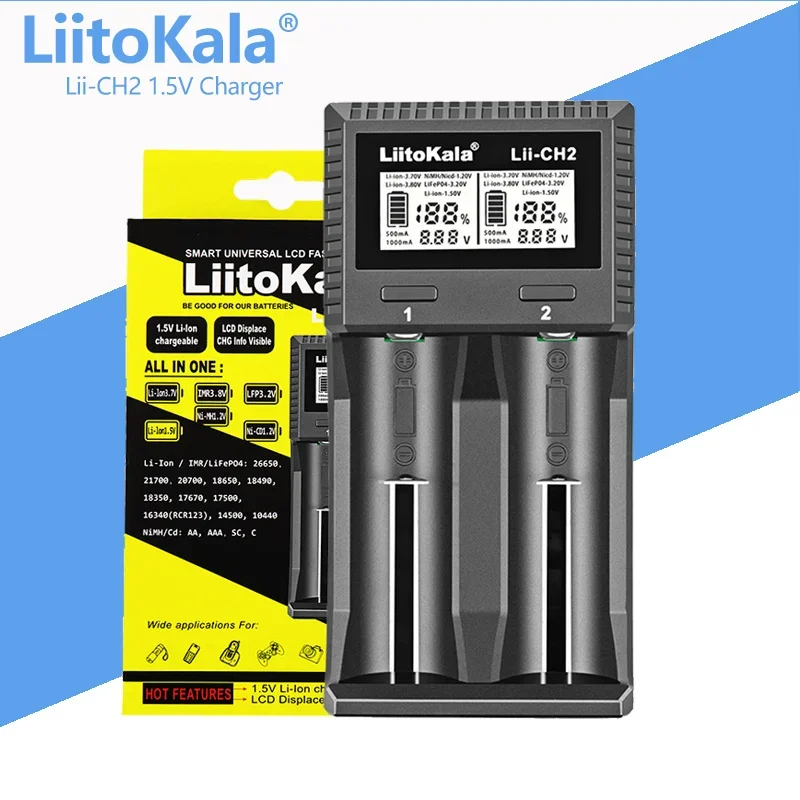 1-5 sztukLiitoKala Lii-CH2 LCD inteligentna ładowarka do 1.5V Li-ion NiCd NiMH AA AAA 10440 14500 LiFePO4 akumulator