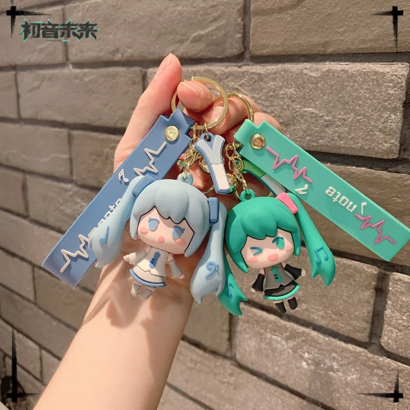 Kawaii Hatsune Miku Keychain Anime Figure Pvc Key Chains Silicon Doll Car Bag Keyring Ornaments Gifts Pendant Birthday Gift