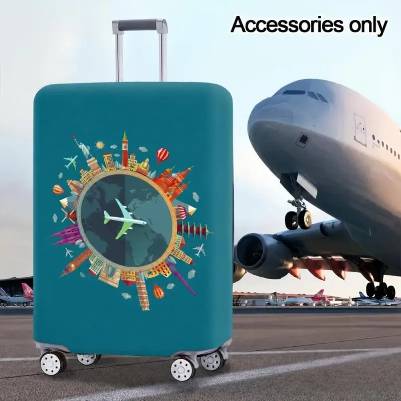 Teal World Landmarks Print Luggage Cover Stretch Travel Suitcase Protector Anti-Scratch Dustproof Cover for Trip
