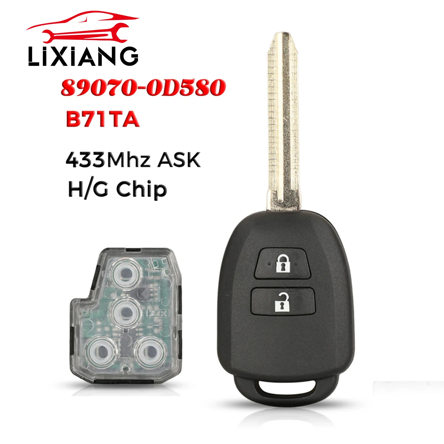 LIXIANG 89070-0D580 B71TA G /H Chip 433MHz Smart Remote Car Key For Toyota Yaris 2014-2017 Vios 2013-2016 FOB TOY43 Blade