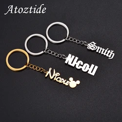 Atoztide Personalized Custom Name Keychain Pendant Stainless Steel Heart Letter Nameplate Keyring For Women Men Jewelry Gift