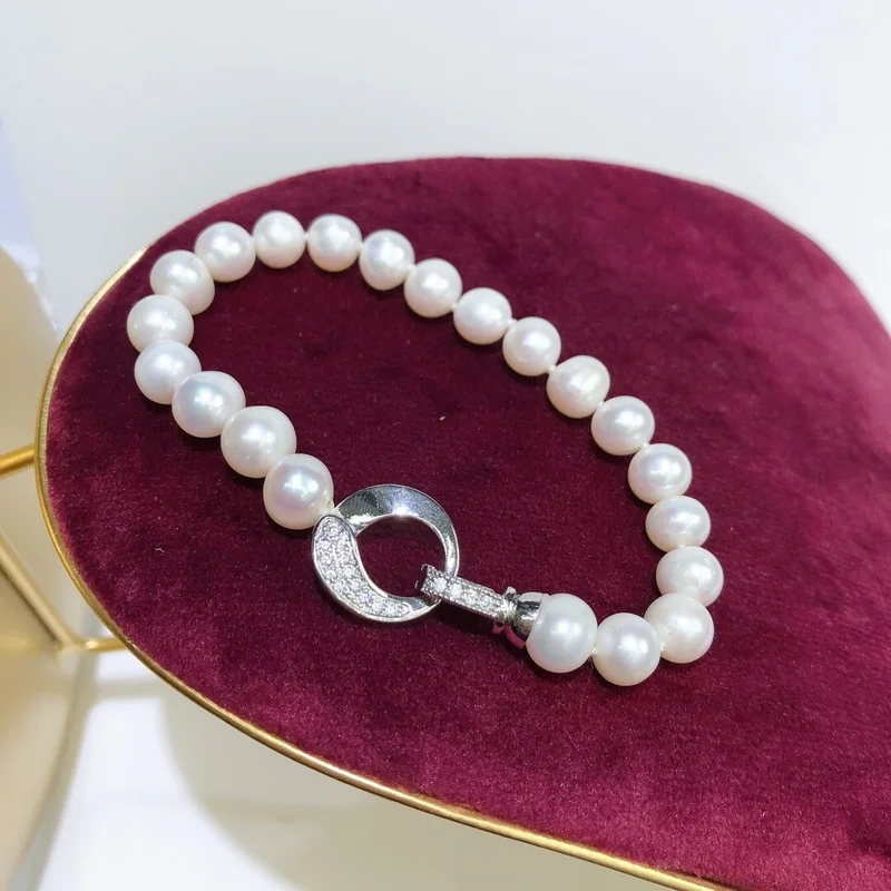 HOT  AAAA+ Japanese Akoya 8-9mm white pearl Necklace Bracelet set 925s