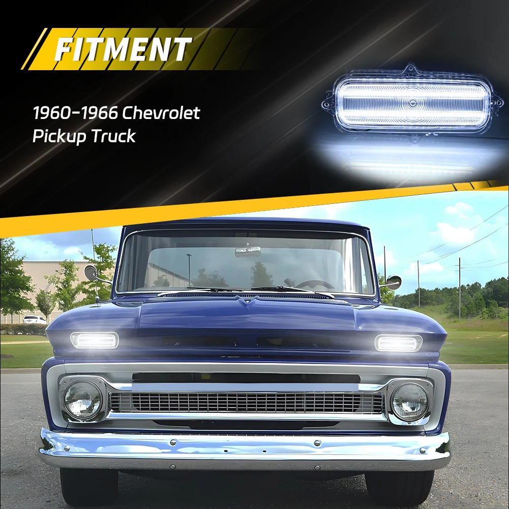 2Pcs For 1960 1961 1962 1963 1964 1965 1966 Chevrolet C10 C20 Pickup Front DRL Light Turn Signal Light Parking Light LED