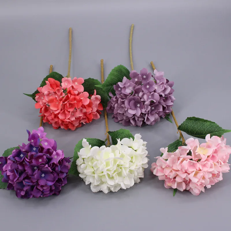 فرع زهرة هدرانج صناعية مع أوراق خضراء 90 بتلات نبات هدرانج حريري 22 لونًا لتزيين حفلات الزفاف والفنادق والمنازل