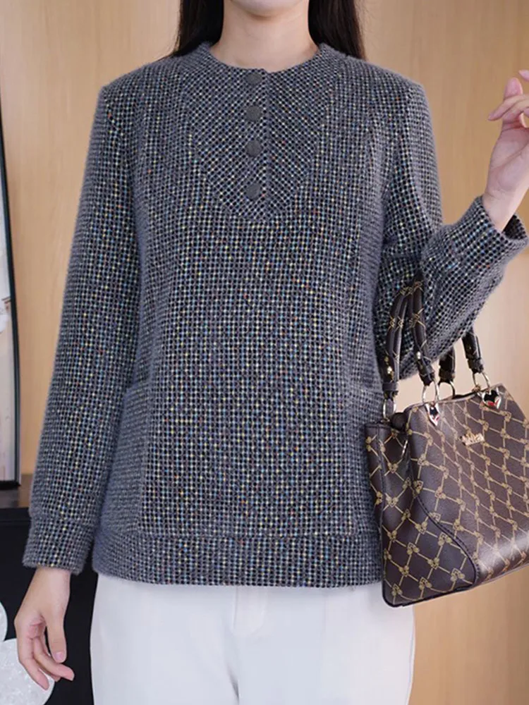 

Корейский свитер-пуловер с круглым вырезом, женский, свободный, с длинными рукавами, зимний, модный, утепленный, стройнящий топ, повседневная одежда