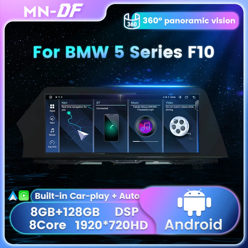 

12.3" DF Wireless Carplay Auto Android 13 Car Multimedia Display 1920*720 Screen for BMW 5 Series F10 F11 F12 CIC NBT GPS 4G SIM