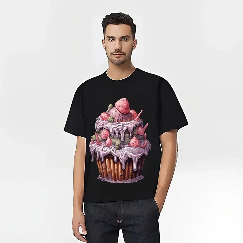 Cake Prank Print Men's T-shirt Short sleeve 3D printed Horror Street Hip Hop T-shirt o collar loose casual summer top clothing