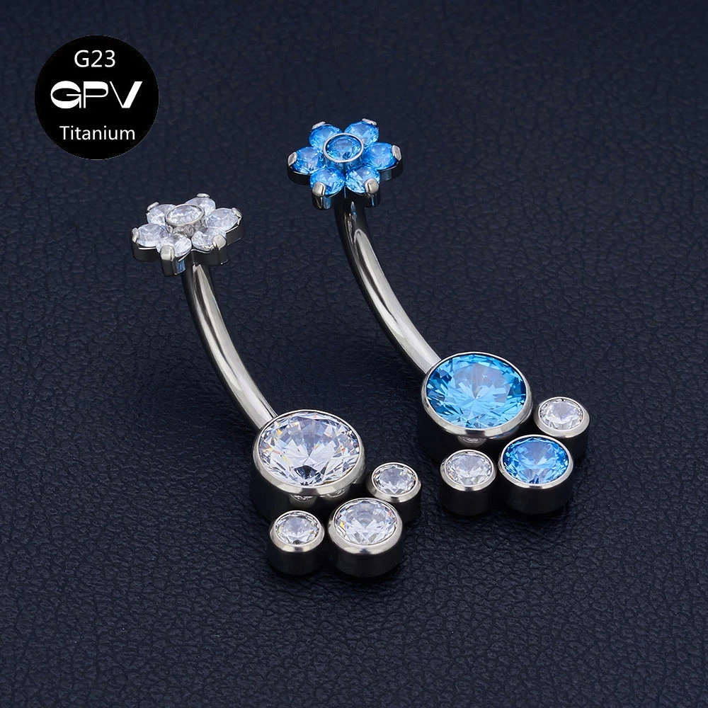 1PC 14G Navel Ring Navel Nail G23 Titanium Body Piercing Jewelry Inlaid With Zircon And Opal Female Piercing Navel Buckle