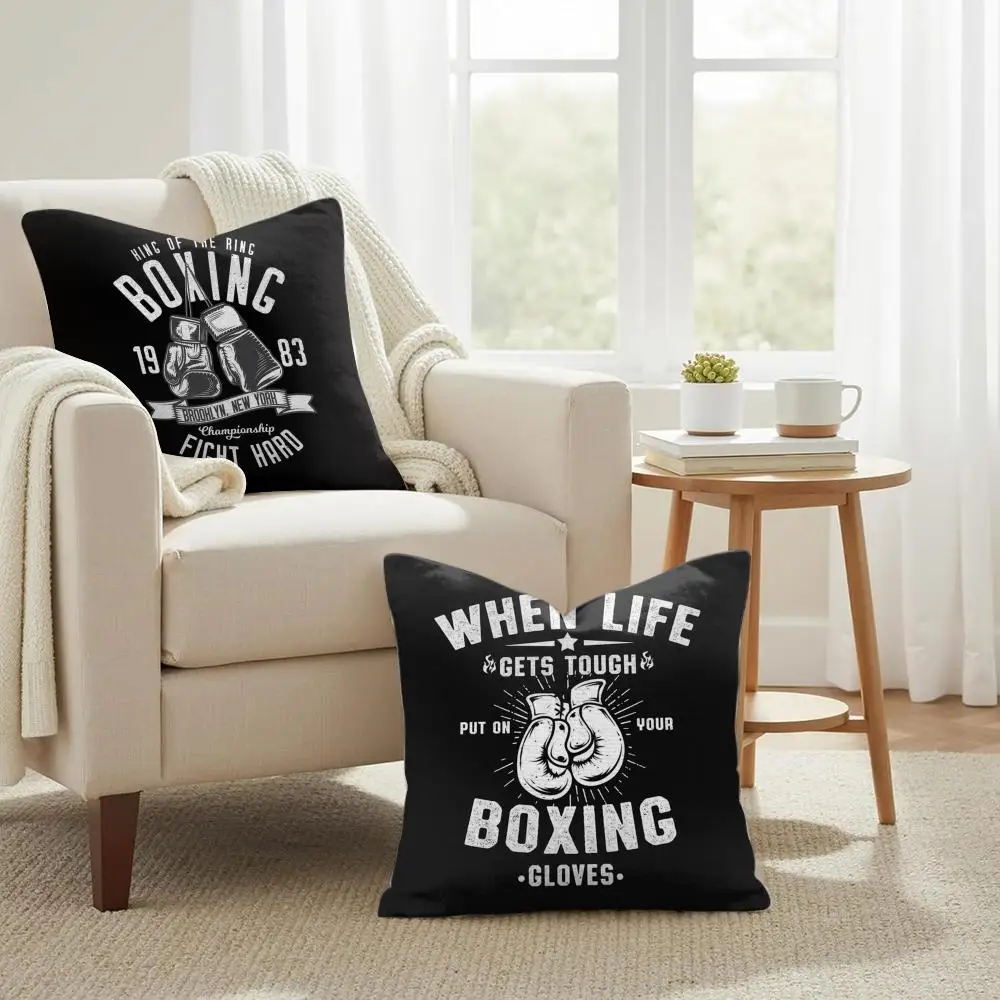 Boxing Gloves Design Cushion Cover Double-Sided Printed Organic Linen Pillow Cover, Decorative for Sofa Home