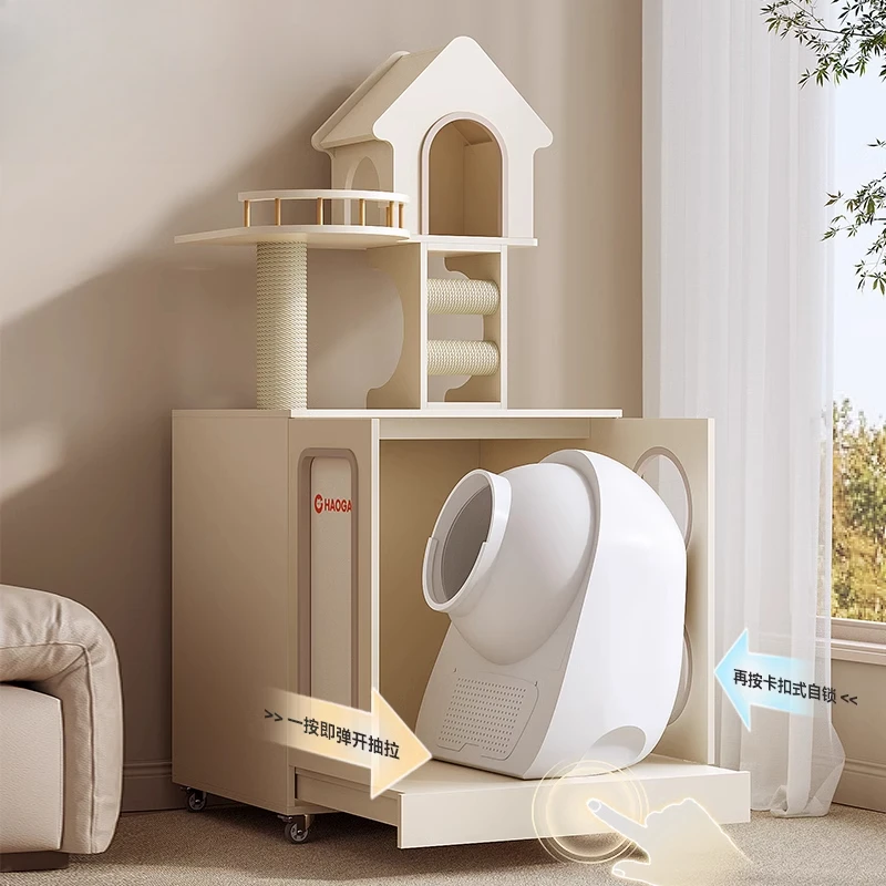 

climbing frame toilet integrated climbing cabinet can hold smart litter box solid wood litter automatic cat