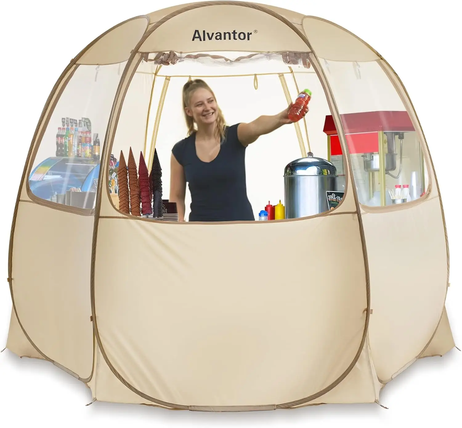 Pop Up Canopy Tent for Commercial Events and Camping - Fabric Material - Beige Color, Easy to Set Up